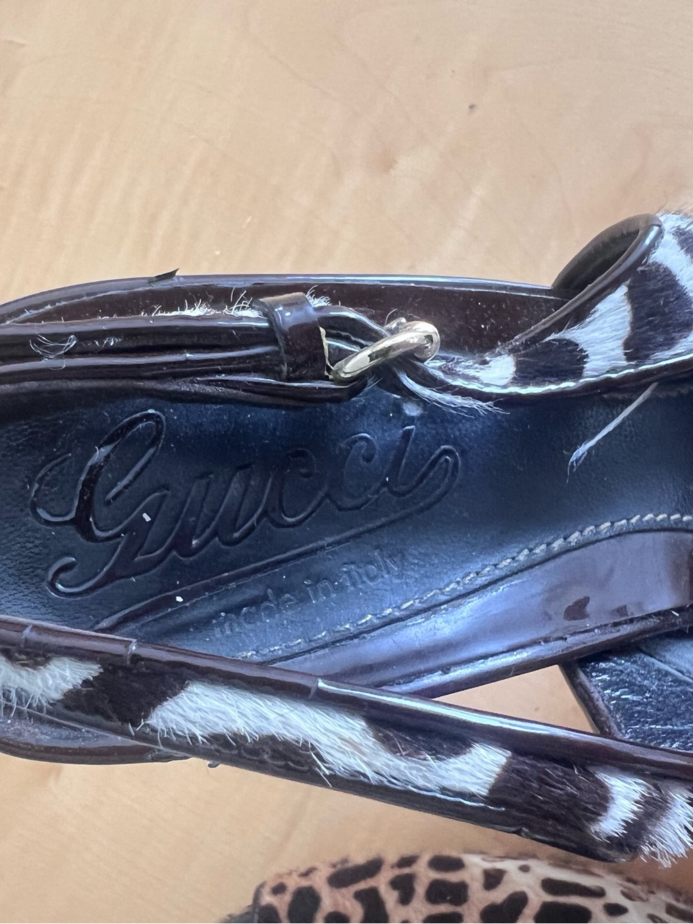 Vintage Gucci Leopard Print Peep-Toe Slingback Heels - Picture 6 of 7